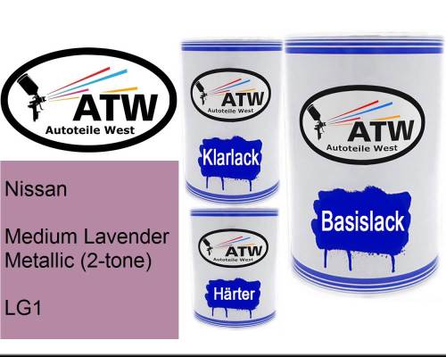 Nissan, Medium Lavender Metallic (2-tone), LG1: 500ml Lackdose + 500ml Klarlack + 250ml Härter - Set, von ATW Autoteile West.